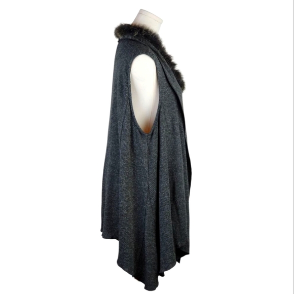 Simon Chang Rare Gray Knit Vest w/ Genuine Fox Fur Collar & Studs Size XL - Picture 4 of 9